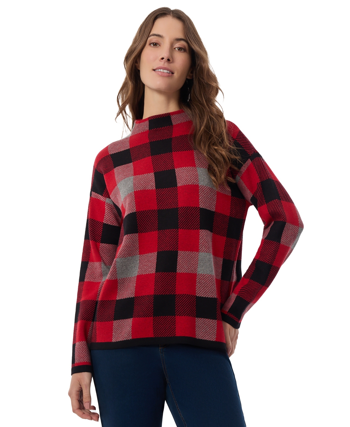 Jones New York Mock Neck Sweater In Deep Rouge Multi