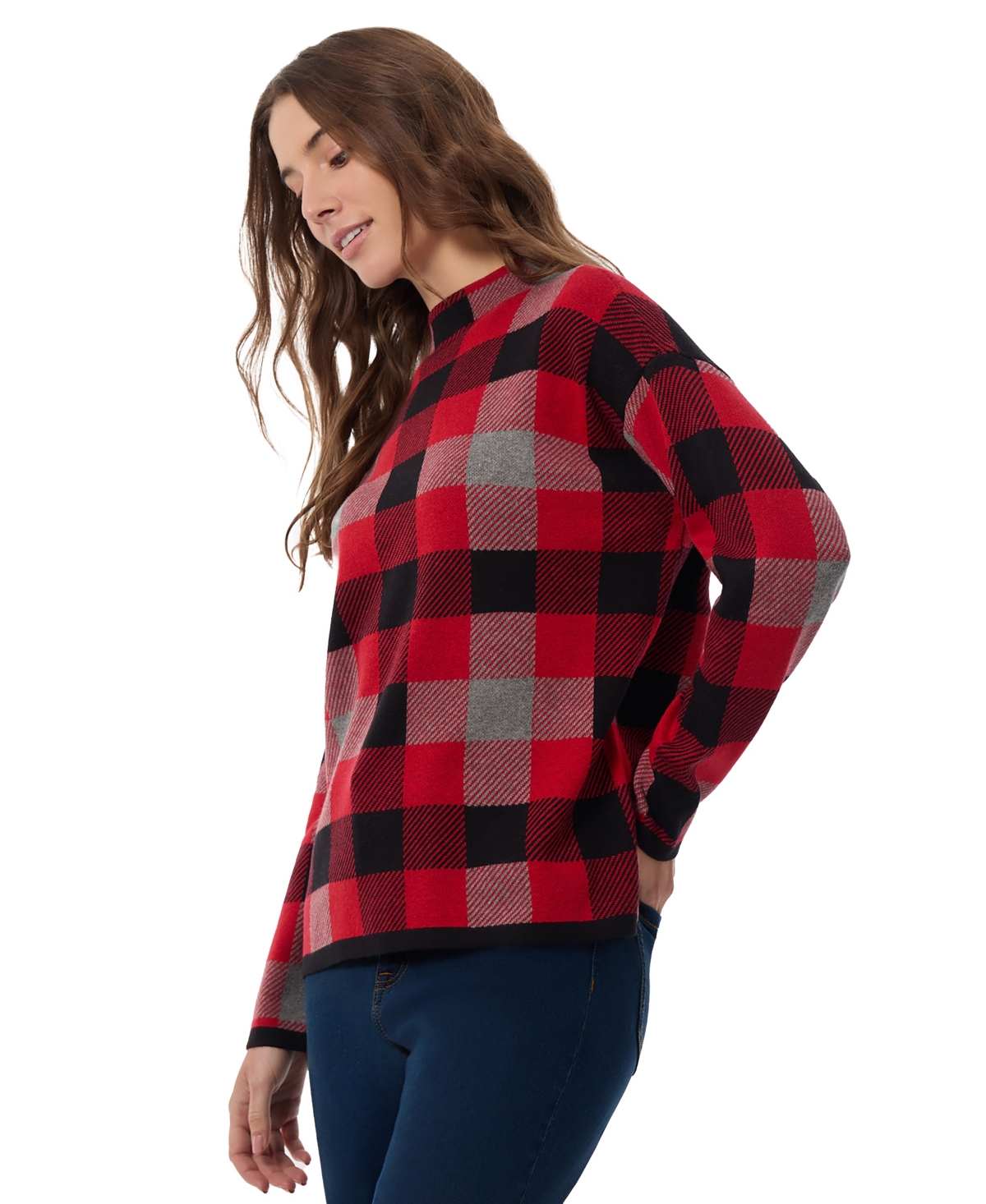 Jones New York Mock Neck Sweater In Deep Rouge Multi
