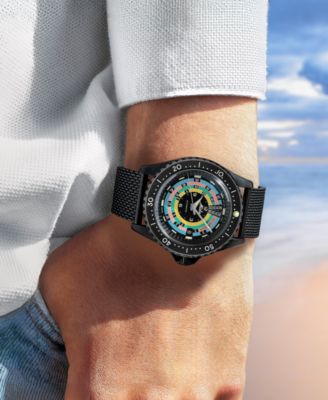 Men's Swiss Automatic Ocean Star Decompression Timer 1961 Black PVD Stainless Steel Mesh Bracelet Watch 41mm