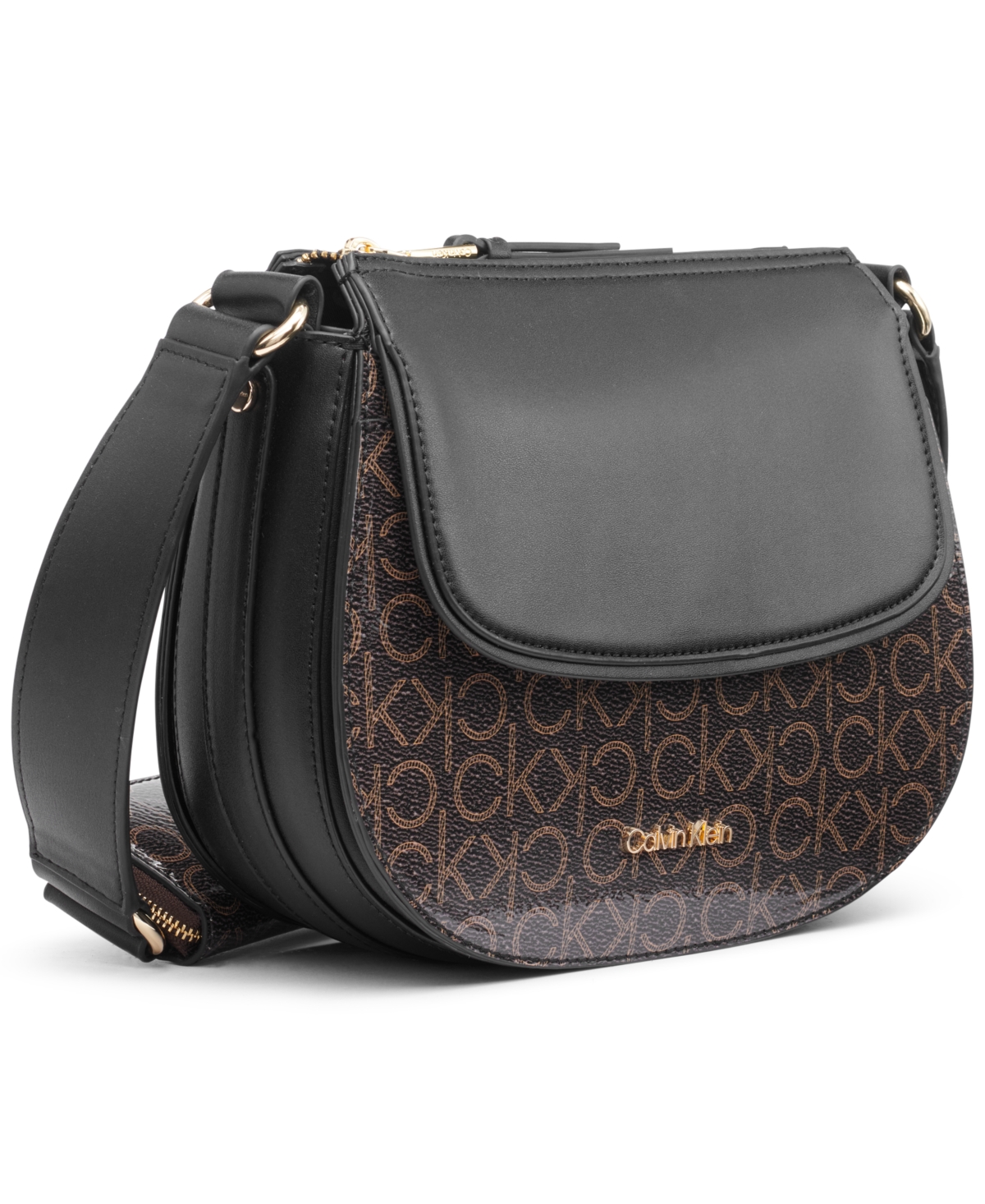 Calvin Klein Bella Signature Adjustable Crossbody In Brown Khk,blk