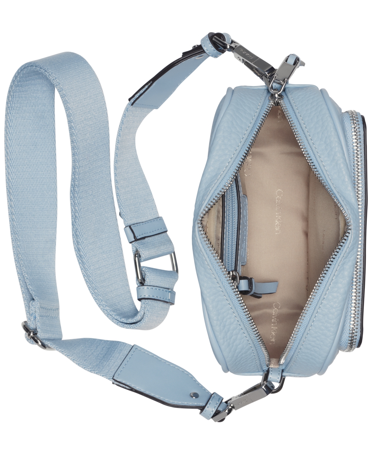 Calvin Klein Zulle Top Zipper Camera Bag With Signature Hang Off In Dusty Blue