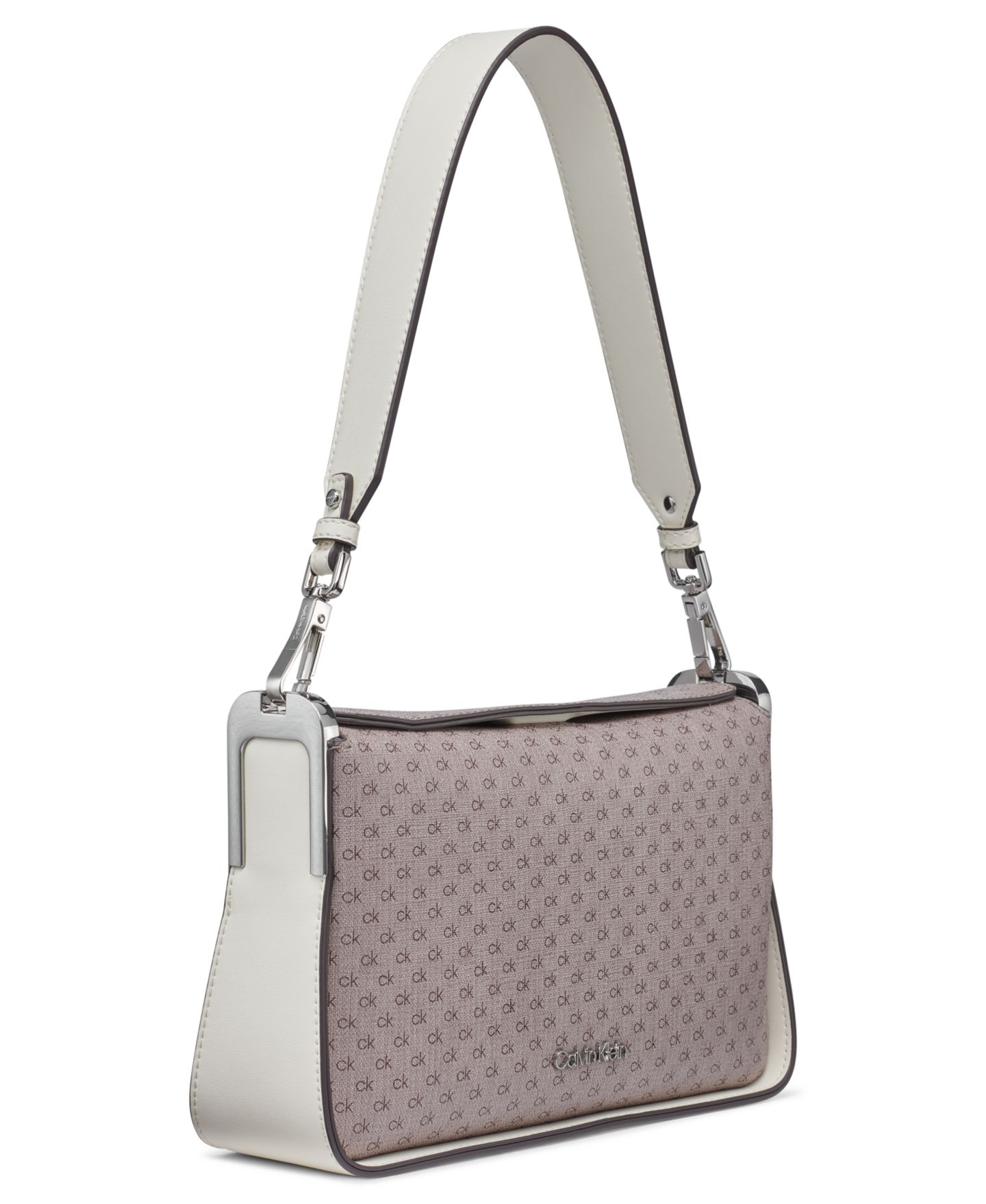 Женская сумка Calvin Klein Fay Signature Demi Shoulder with Magnetic Top Closure, цвет: Миндальный серо-коричневый / Белый — фото 3