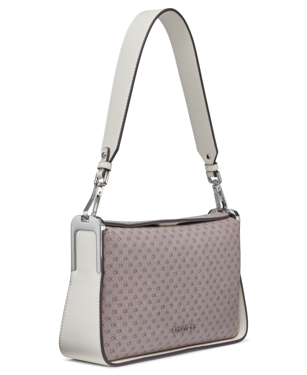 Calvin Klein Fay Signature Demi Shoulder With Magnetic Top Closure In Almond Taupe,cherub White