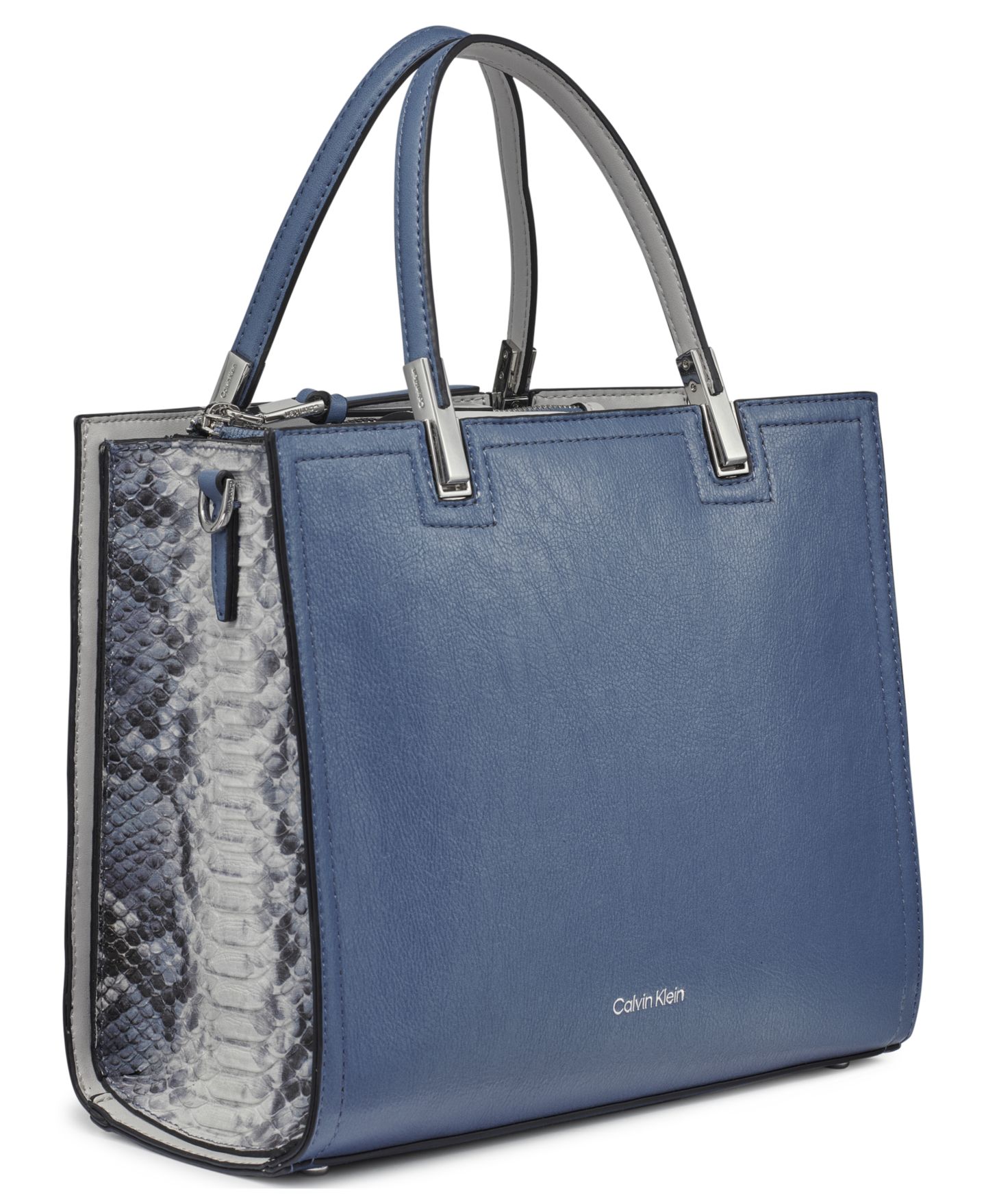 Женская сумка Calvin Klein Verne Mixed Material Convertible Satchel, цвет: Серый / Синий — фото 3