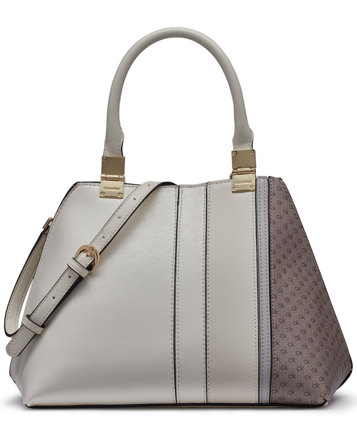 Calvin Klein Granite Convertible Satchel In Almond Taupe,cherub White