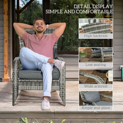 Patio Wicker Adirondack Chair, Outdoor All-Weather Rattan Fire Pit Chair w/ Soft Cushions, Tall Curved Backrest and Comfortable Armrests for Deck or Garden, Gray