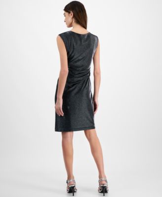 Petite Cowlneck Metallic-Threaded Cocktail Dress