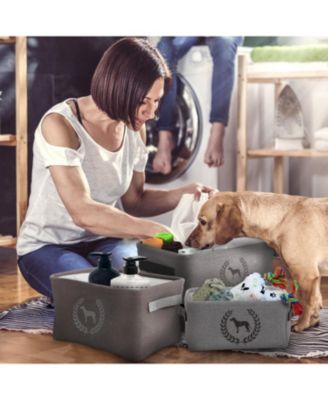 3 Pack Dog Toy Storage Basket Bins, Collapsible Box Organizer for Organizing Pet Accessories, Clothes, Clothing