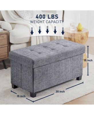 Foldable Tufted 30 Inch Linen Bench Storage Ottoman with Legs