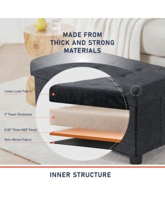 Foldable Tufted 30 Inch Linen Bench Storage Ottoman with Legs