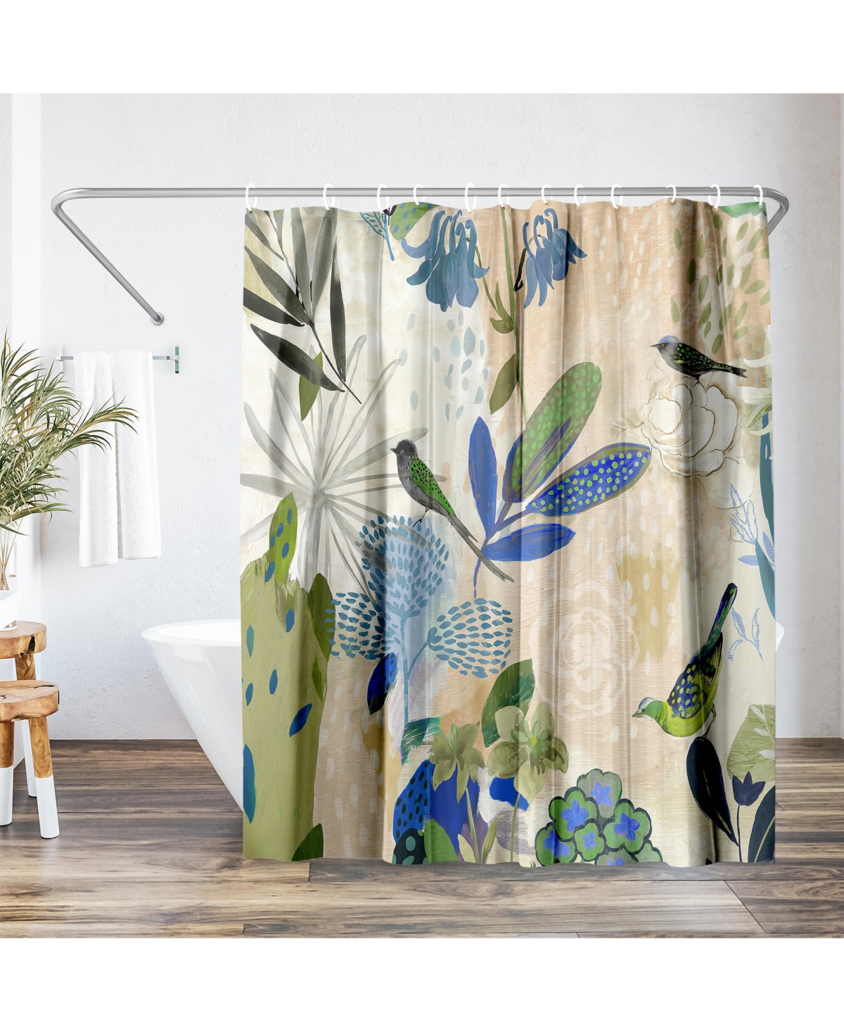 Americanflat Floral Shower Curtain Where the Passion Flower Grows by Pi Creative Art - Blue