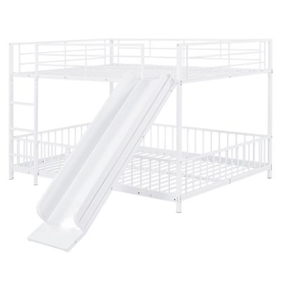 Full Over Full Size Metal Bunk Bed with Slide and Guardrails