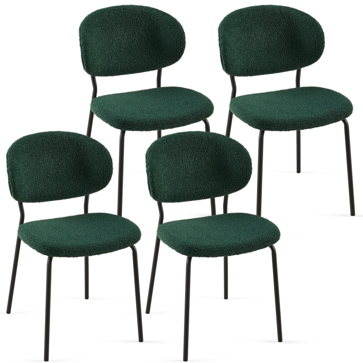 Streamdale Furniture Dark Green Boucle Fabric Dining Chairs Set of 4,Modern Dining Room Chairs with Black Metal Legs, Armless Kitchen Chair for Dining