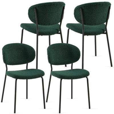Boucle Dining Chairs (Set of 4), Dark Green with Black Metal Legs