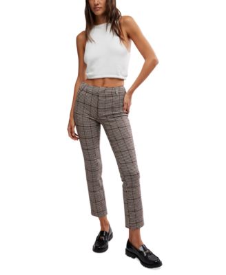 Free People - Women's Molly Plaid Mid Rise Slim-Leg Pants