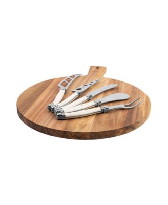 Laguiole 6-Piece Artisan Cheese Knife Set and Round Wood Board