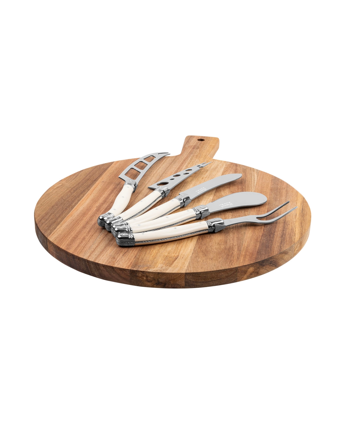 French Home Laguiole 6-piece Artisan Cheese Knife Set And Round Wood Board In Ivory And Wood