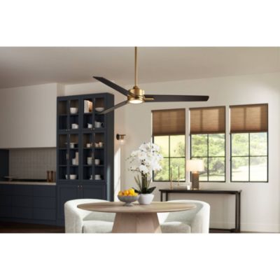 60" Monte Largo Mid Century Modern 3 Blade Large Indoor Ceiling Fan with Light LED Remote Control Soft Brass Black for House Bedroom Living Room Home Kitchen Dining Office - Casa Vieja