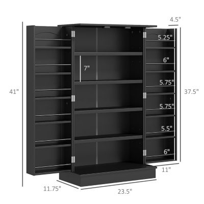 41" Kitchen Pantry Storage Cabinet, Freestanding Kitchen Cabinet with 12 Door Shelves, Double Doors, 5-tier Shelving and Adjustable Shelves, Black