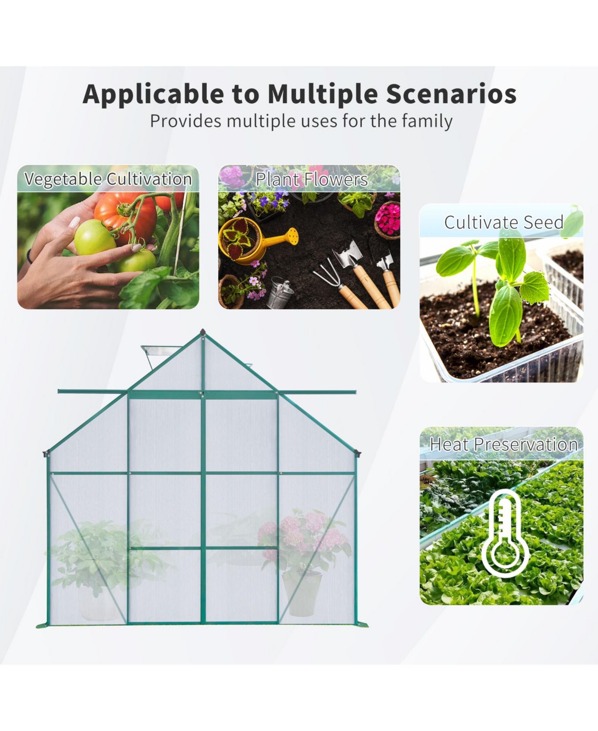 Streamdale Furniture 8x8 Ft Double Door Polycarbonate Greenhouse Raised Base and Anchor Aluminum Heavy Duty Walk-in Greenhouses for Outdoor Backyard i