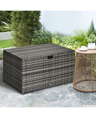 113 Gallon Deck Box, Rattan Outdoor Storage Box, Waterproof Storage Container for Indoor, Patio Furniture Cushions, Pool Supplies, Garden Tools, Dark Gray