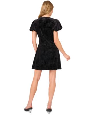 Women's Embellished Velvet Bubble-Sleeve Dress