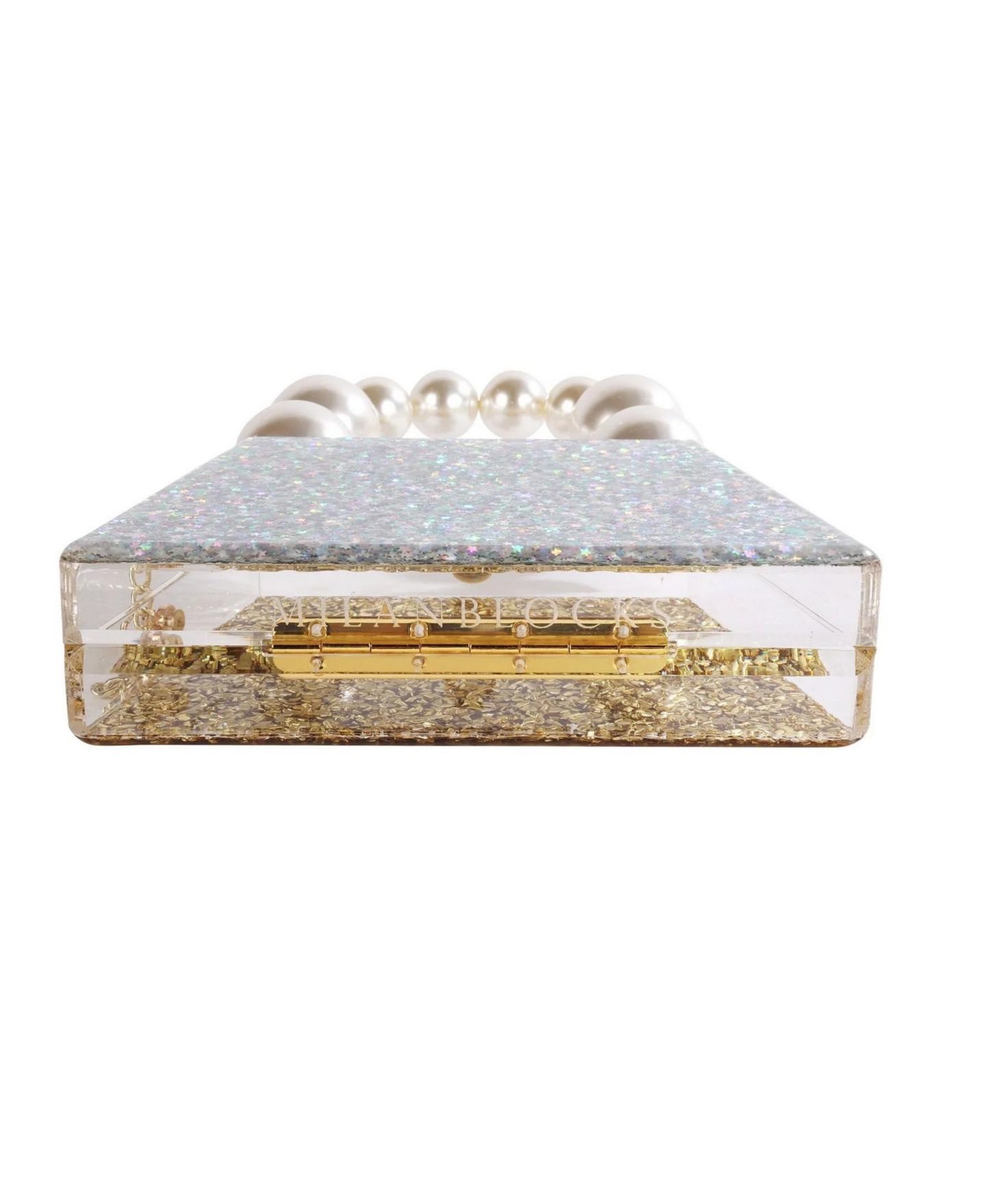 Женский клатч Milanblocks Forever Love Glitter Top Handle Acrylic Clutch, цвет: Золотой серебряный — фото 5