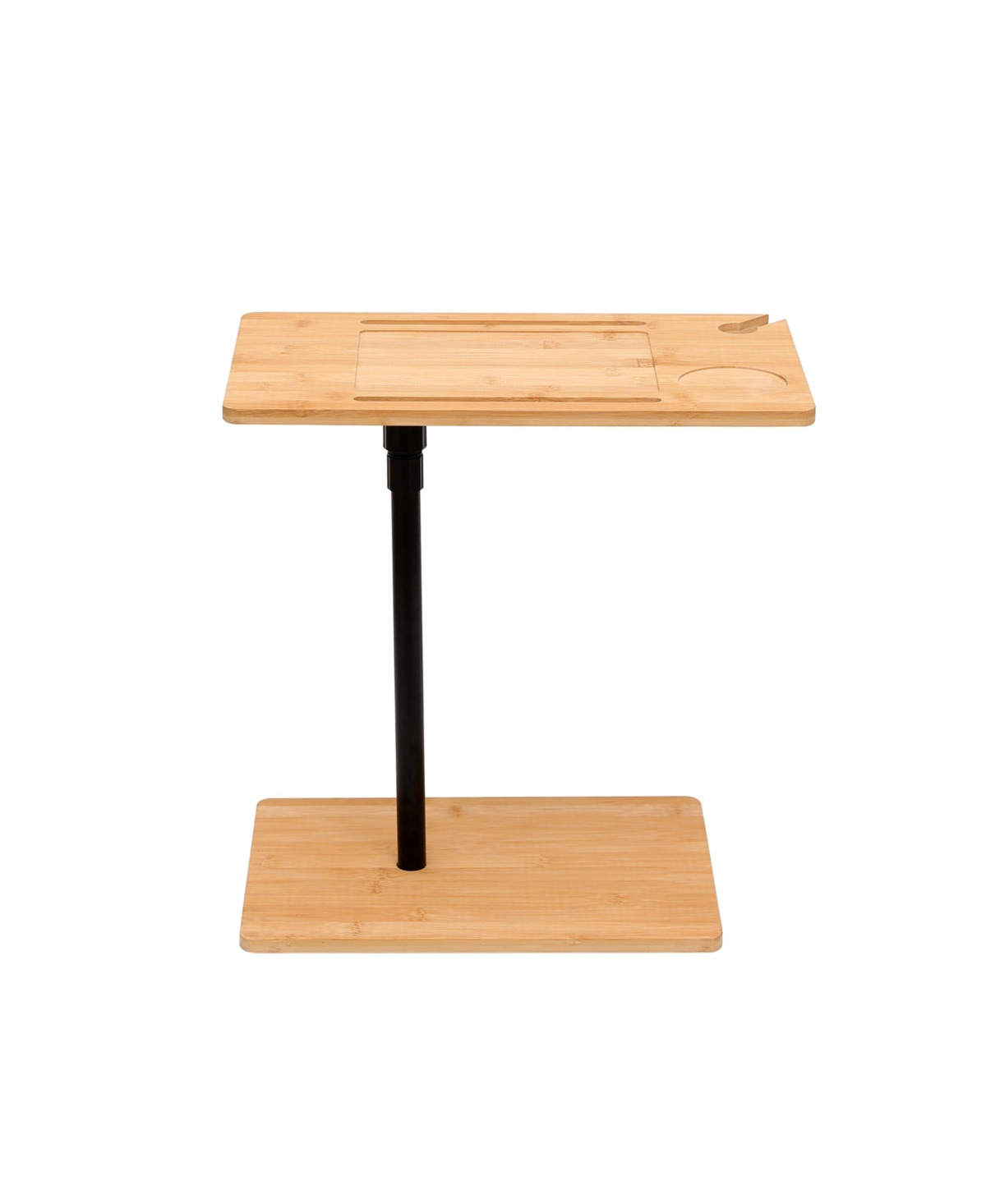 Streamdale Furniture Bamboo Couch Tray Table Height Adjustable C-Shaped End Table with Slots 2 Tier Sofa Side Table for Living Room & Bedroom (Rectang