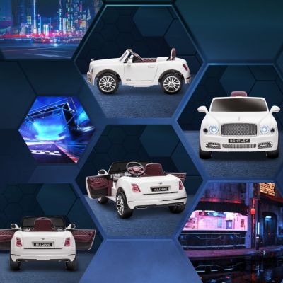 Bentley Mulsanne 12V Ride on Car, Battery Powered Car with Remote Control, Suspension, Startup Sound, LED Lights, MP3, Horn, Music, Forward and Backward, 2 Motors, White