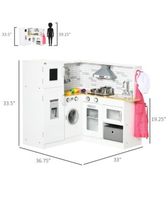 Simplie Fun Corner Play Kitchen Set with Sound Effects and Tons of Countertop Space, Large Wooden Kitchen with Washing Machine, Food Toys, Ice Maker, Kids Kitchen, Ages 3-6, White