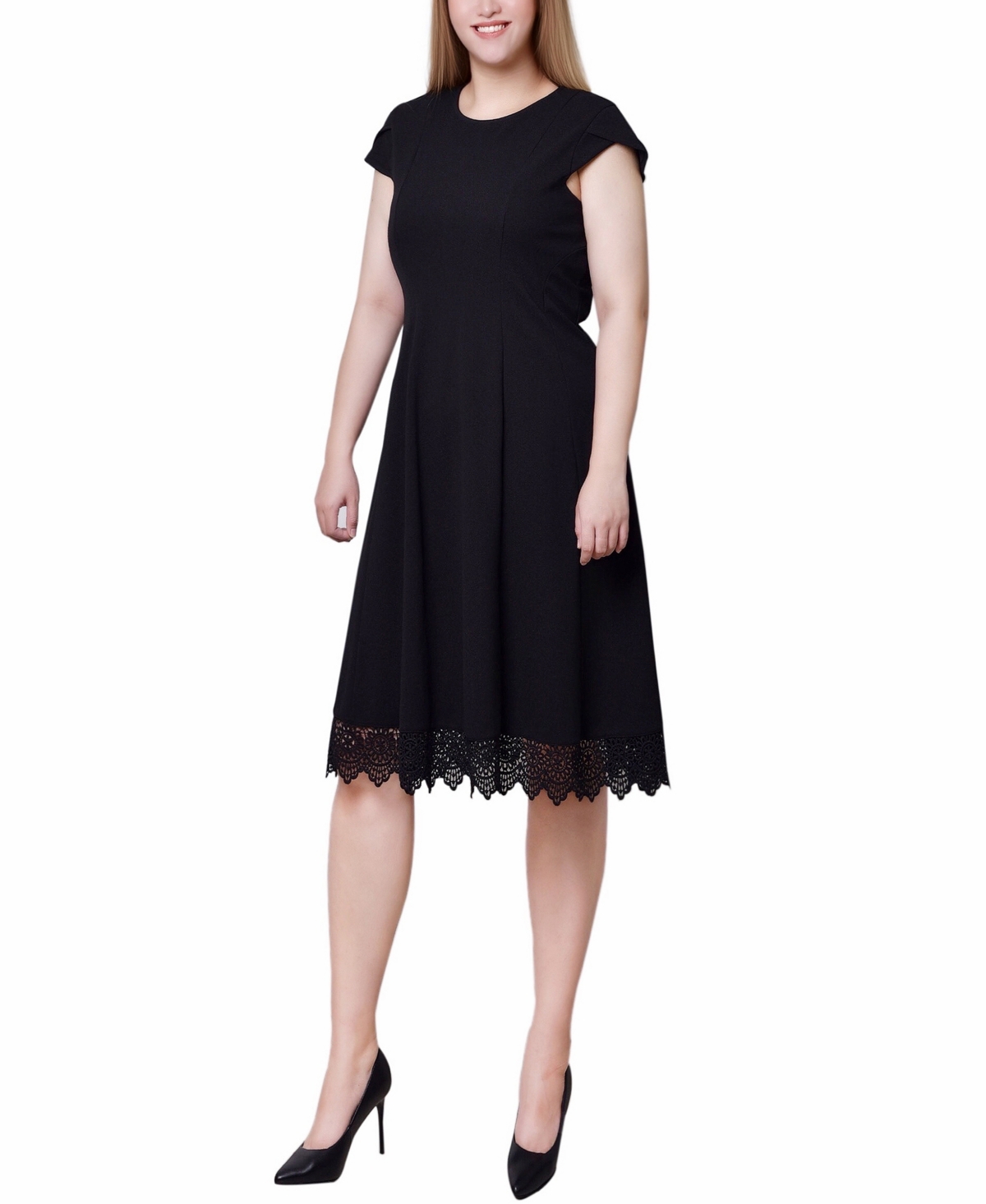 Ny Collection Women's Chiffon Sleeve Scuba Dress In Black
