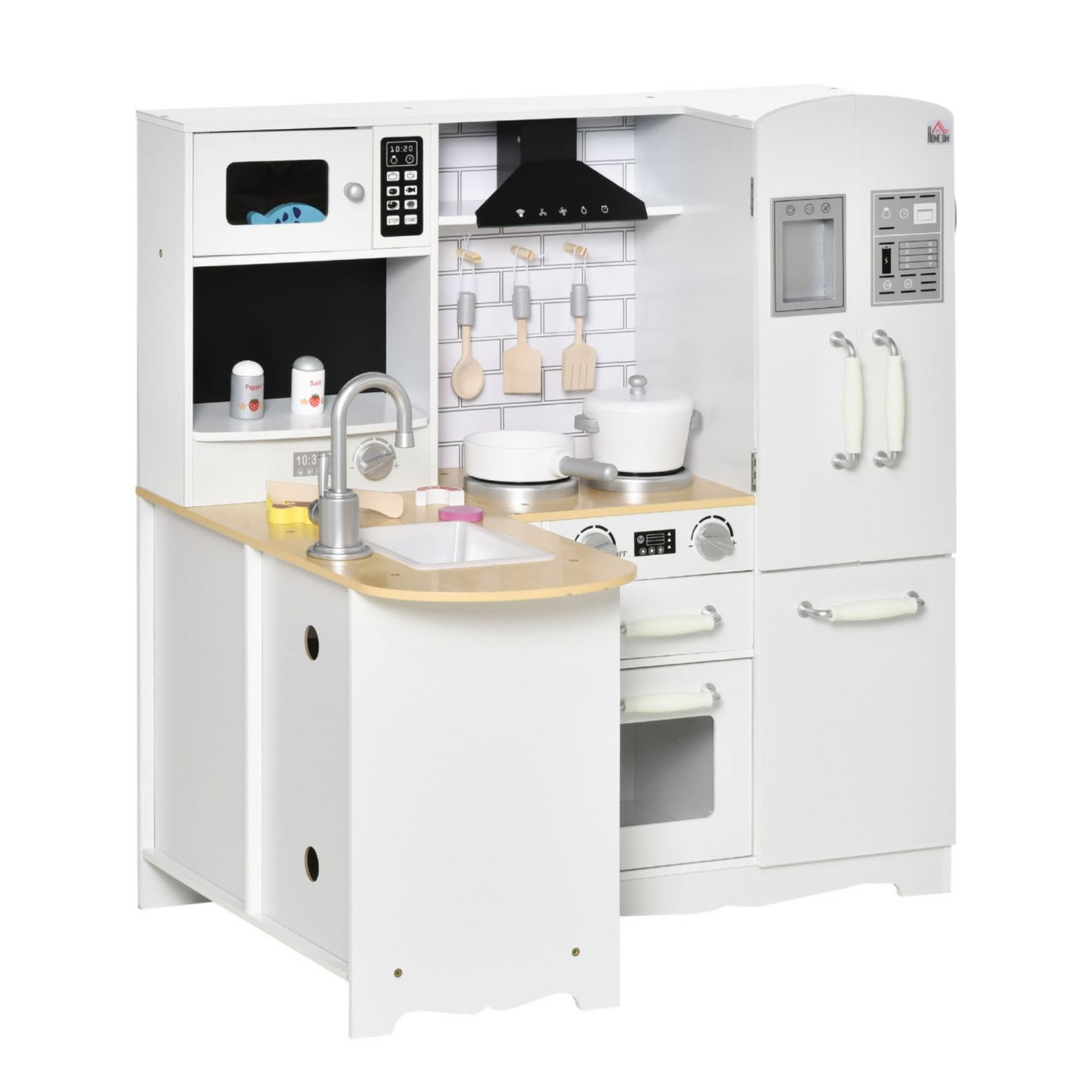 Детские игрушки Streamdale Furniture Wooden Play Kitchen with Sound Effects, 14-Piece, Ages 3+, цвет: Серебристый — фото 1