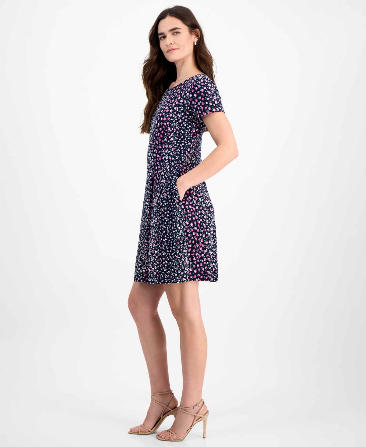 Connected Women's Floral-Print Short-Sleeve Mini Dress