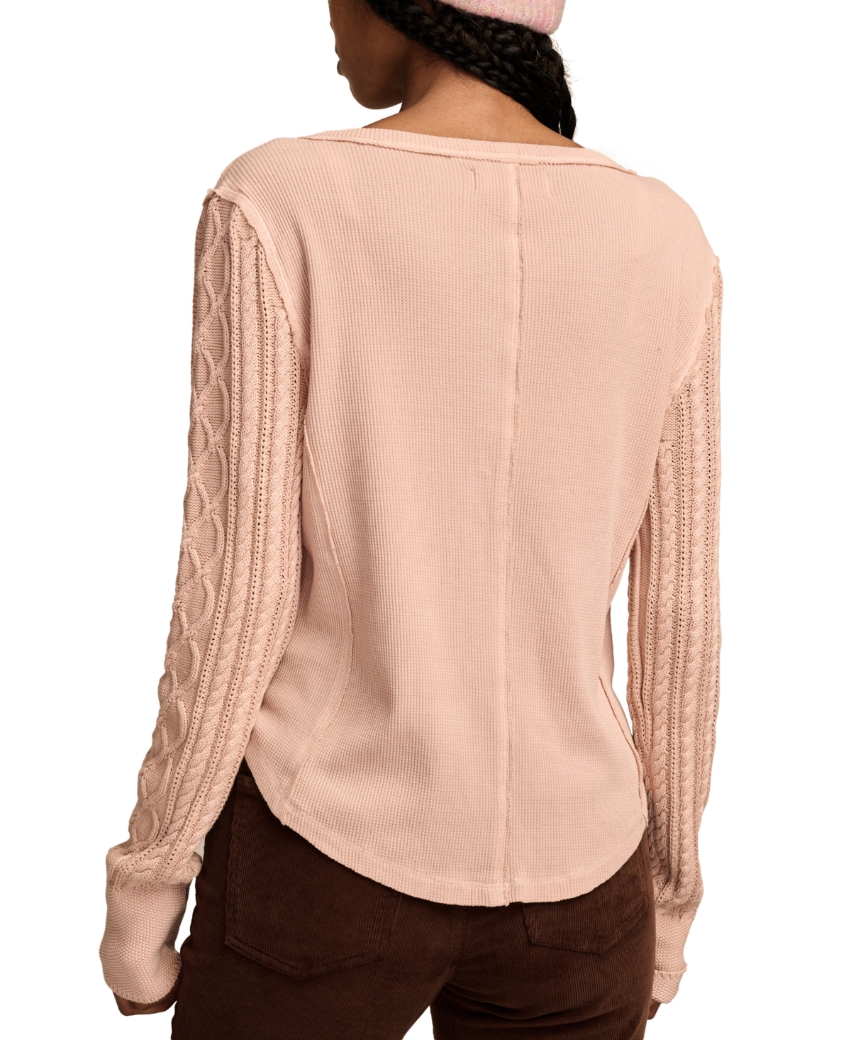 Shop Lucky Brand Women's Cotton Textured Mixed-sleeve Henley Top In Rose Smoke