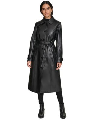 Calvin Klein Women s Belted Faux Leather Trench Coat Macy s