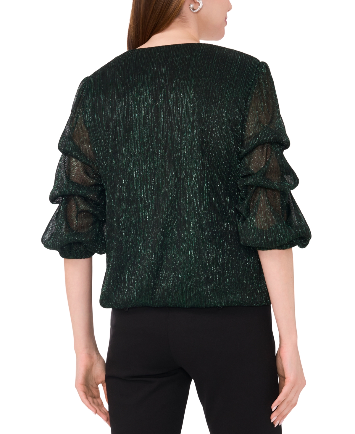Msk Petite Metallic Lantern-Sleeve Top -Green
