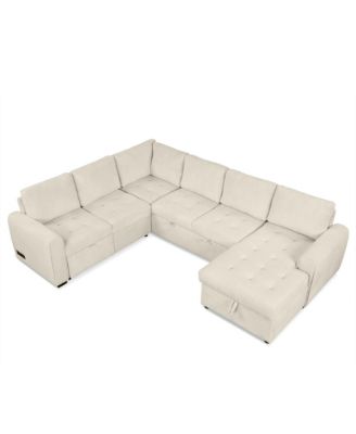 U-Shaped Sofa Bed with Chaise Lounger & Chargers