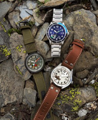 Eco-Drive Men's Disney Alpine Mickey Mouse Explorer Green Khaki Strap Watch 42mm Boxed Set