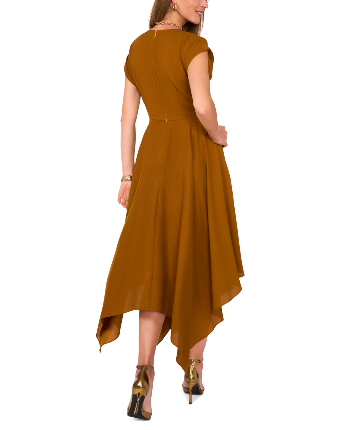 1.STATE WOMEN'S MIDI TIE-FRONT HANDKERCHIEF-HEM DRESS 
