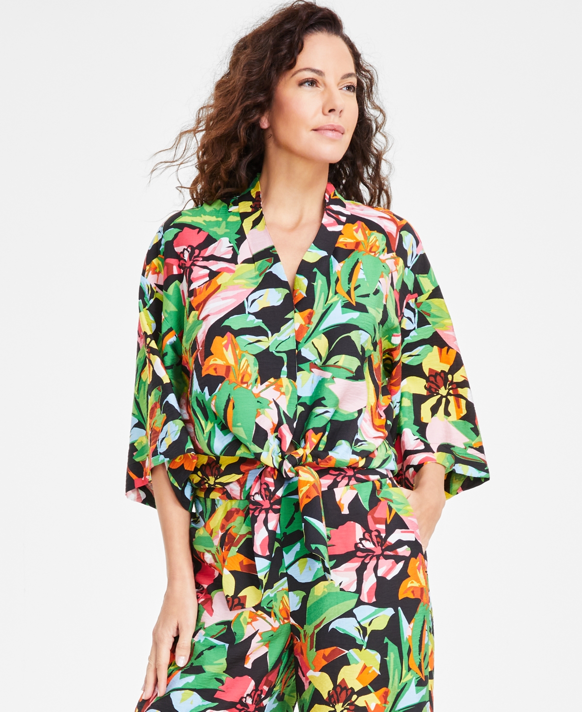 Women's Printed Tie-Hem Shirt, Exclusively at Macy's - Kylie Garden