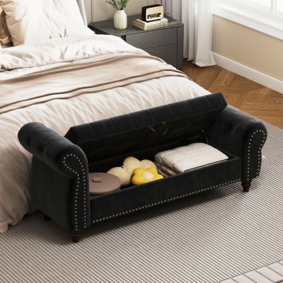 Tufted Lounge Chaise with Storage, 64.5