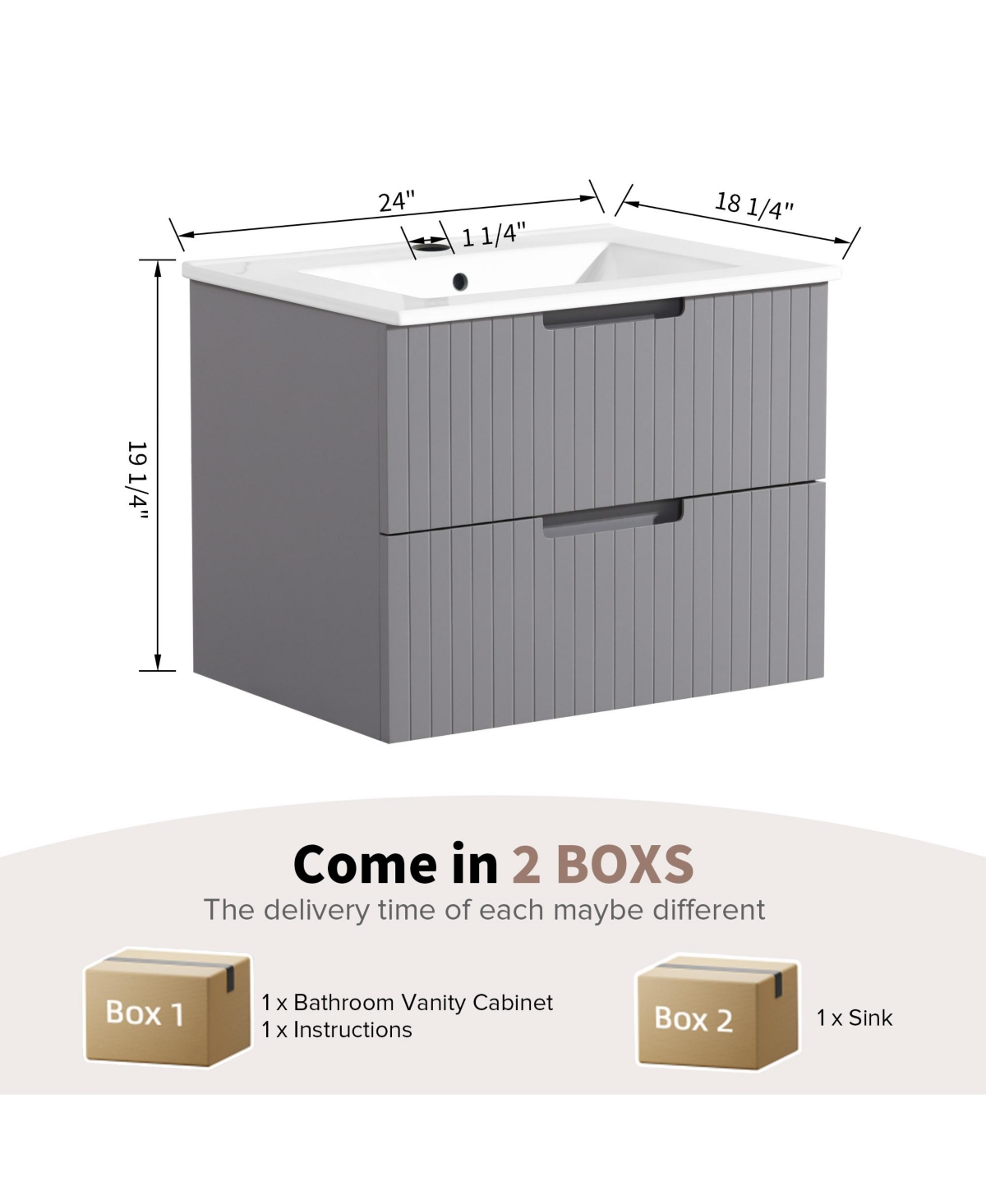 Streamdale Furniture 24 Inch Floating Bathroom Vanity with Ceramic Sink, Modern Bath Storage Cabinet Vanity with Drawers Wall Mounted Combo Set for Ba