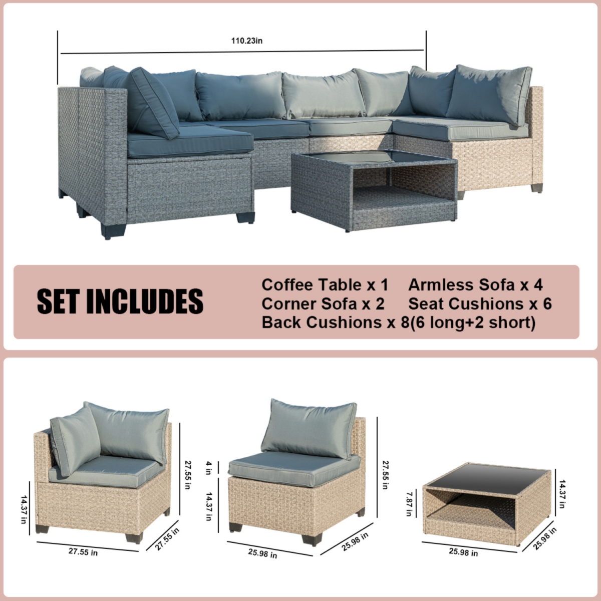 Streamdale 9-Piece Patio Set Woven Sectional with Water-Resistant Cushions