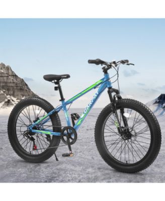 Elecony 24 Inch Fat Tire Bike Adult/Youth Full Shimano 7 Speeds Mountain Bike, Dual Disc Brake, High-Carbon Steel Frame, Front Suspension, Mountain Trail Bike, Urban Commuter City Bicycle