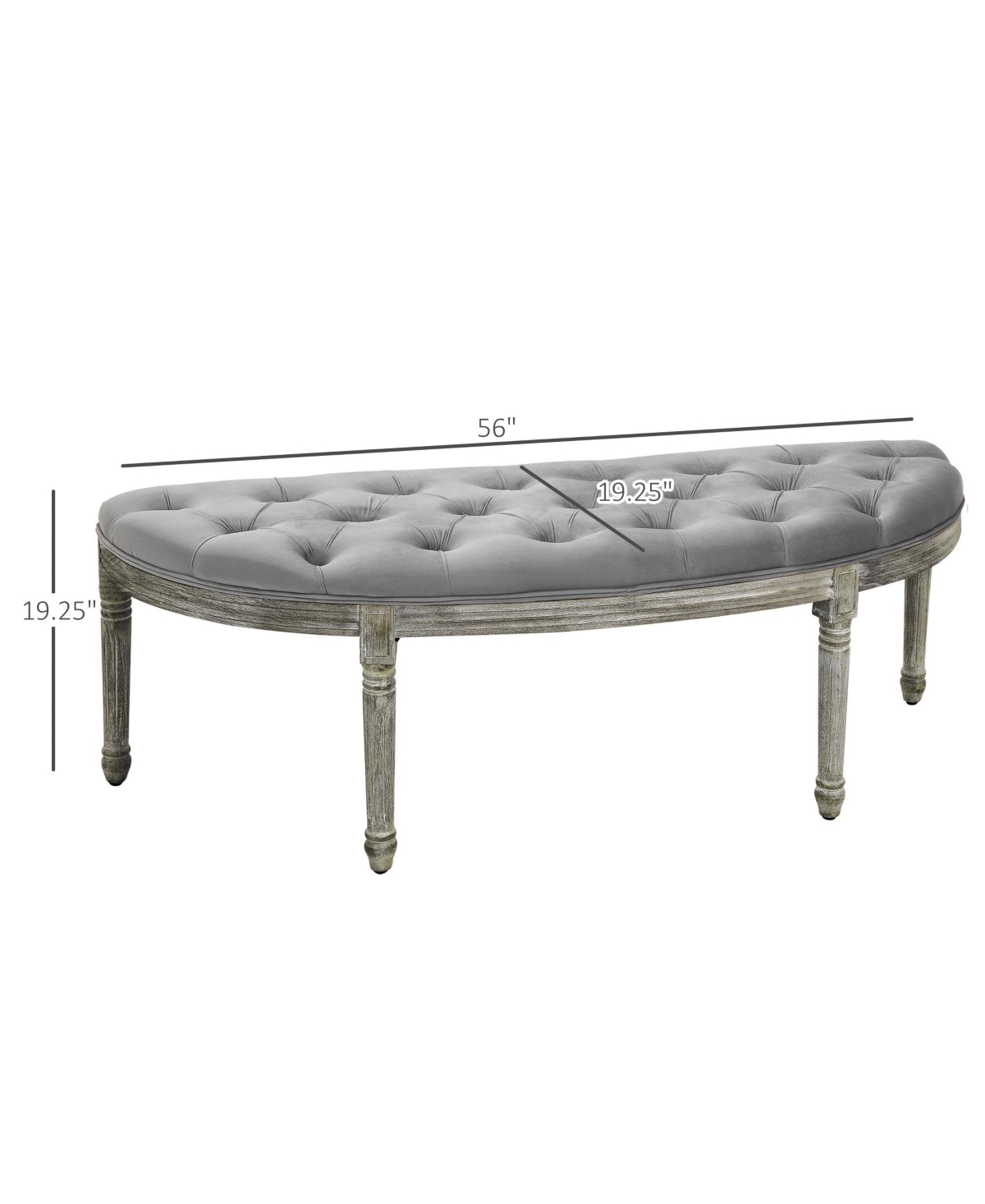 Streamdale Furniture Vintage Semi-Circle End of Bed Bench, Upholstered Bedroom Entryway Bench with Tufted Velvet-Touch Fabric with Rubberwood Legs, Gr