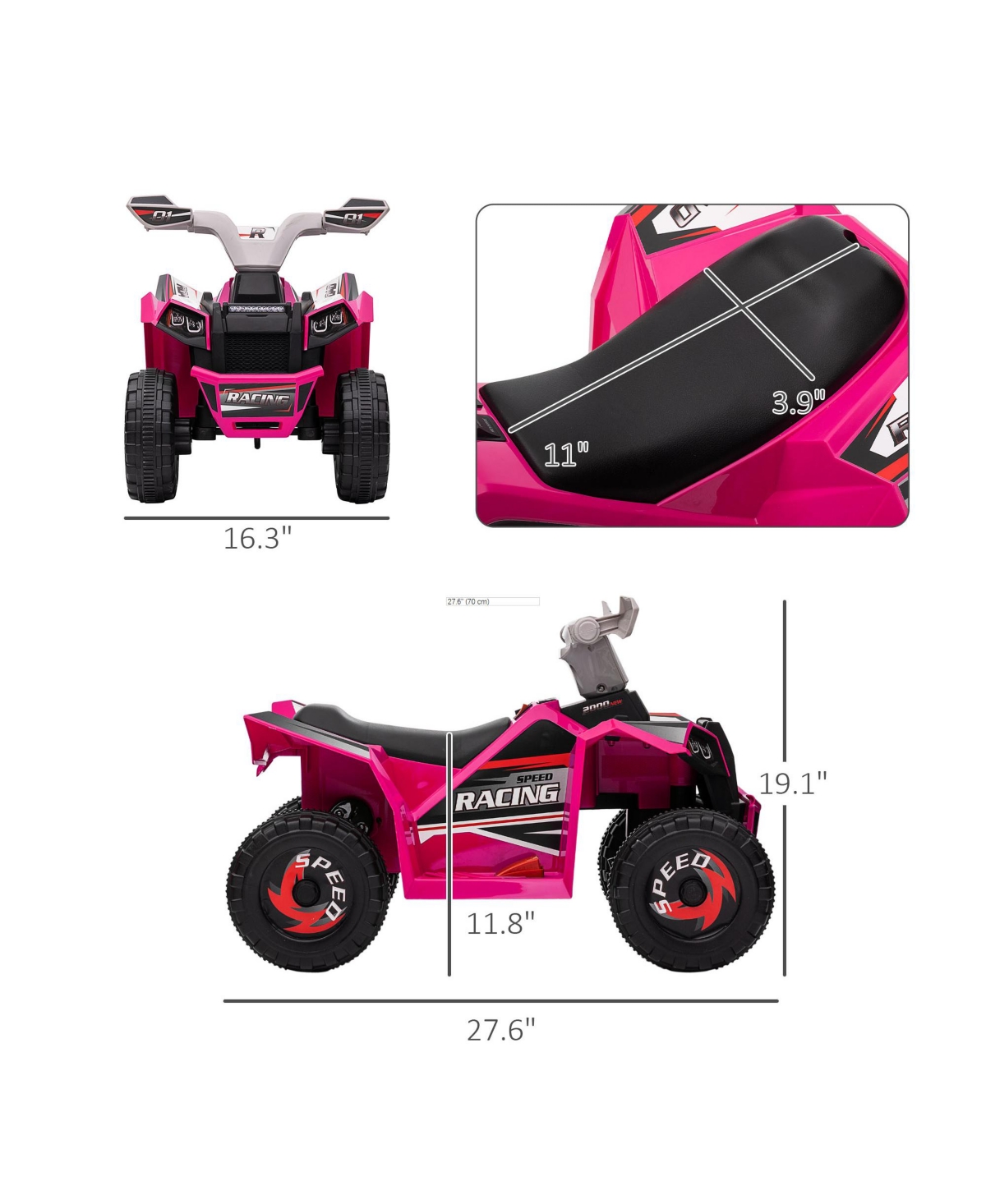 Streamdale Furniture Kids Atv Quad Car, 6V Four-Wheeler for Kids with Forward Backward Function, Wear-Resistant Wheels for Toddlers Ages 18-36 Months