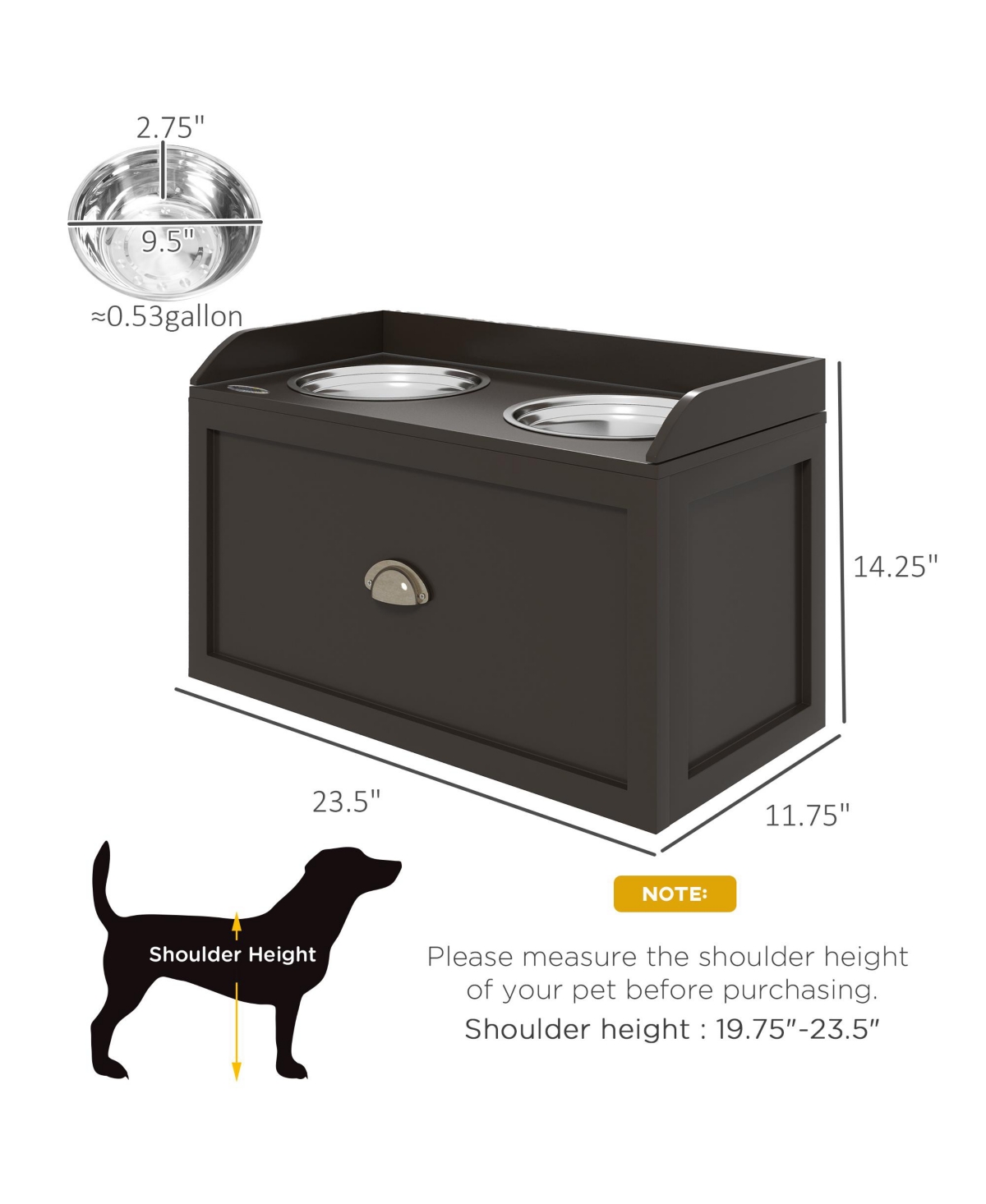 Streamdale Furniture Dog Feeding Station with Storage Drawer, Dog Food Storage Cabinet with 2 Removable Elevated Dog Bowls for Large Sized Dogs, Coffe