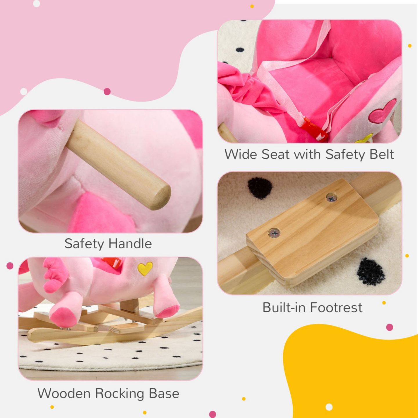 Детские мягкие игрушки Streamdale Furniture Plush Rocking Unicorn with 32 Songs and Safety Belt, Supports 66 lbs., Ages 18-36 Months — фото 2
