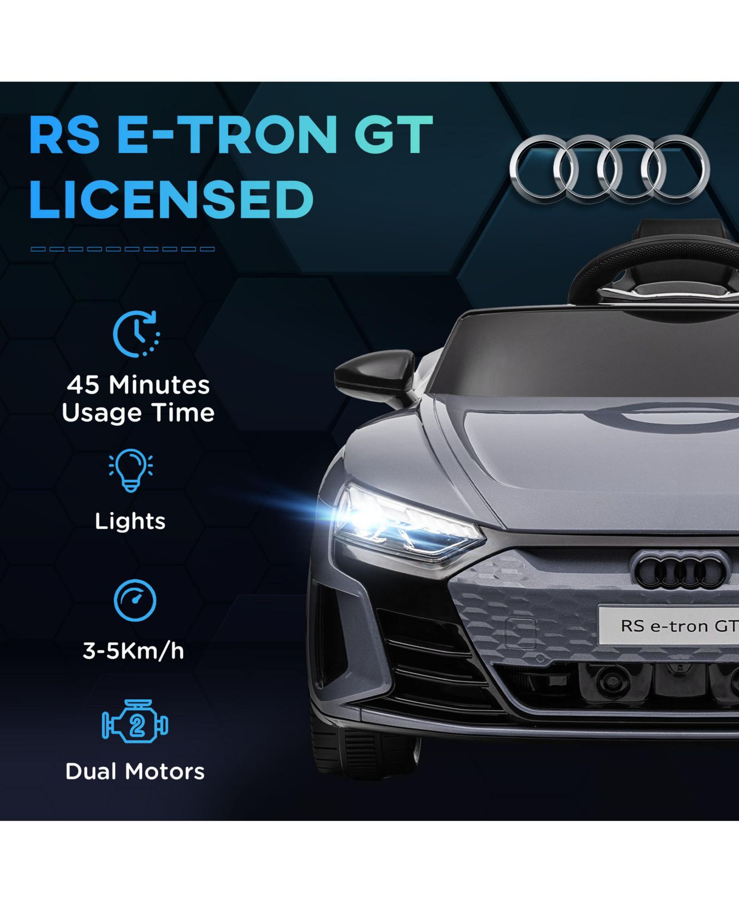 Детская игрушка Streamdale Furniture RS E-tron GT Licensed Audi 12V Electric Remote Control Ride-On Car, 55 lbs Capacity, 3–5 лет, цвет: Серый — фото 4