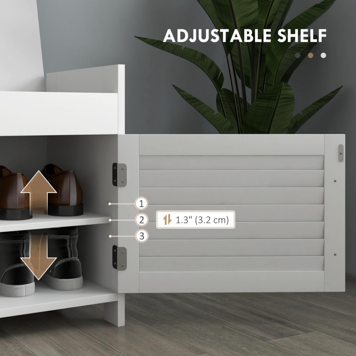 Streamdale Furniture Shoe Bench, Entryway Bench with Shoe Storage, Cushion, Hidden Compartments, Adjustable Shelves and Shutter Doors, 35.4